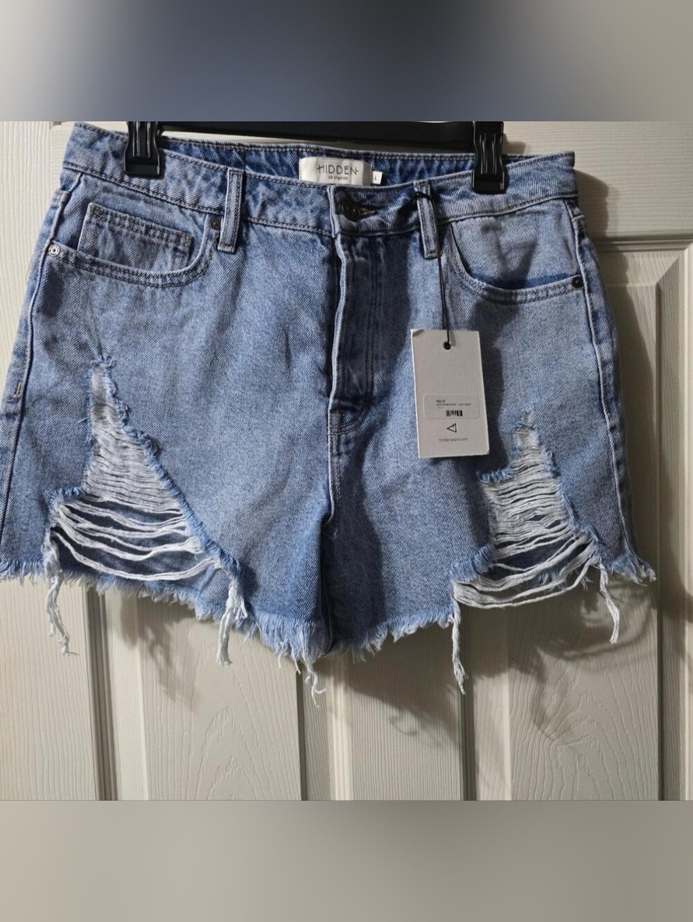 Hidden Light Blue Distressed High-Rise Denim Shorts